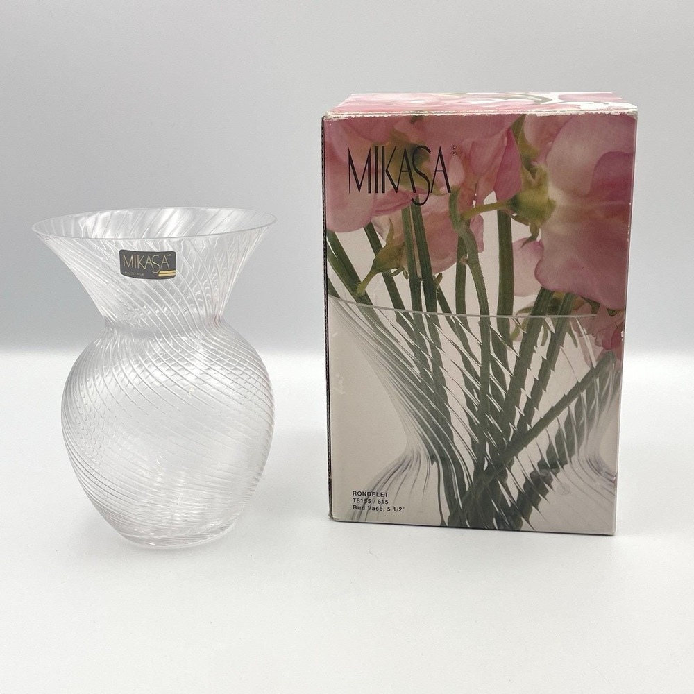 New Vintage 1990s Mikasa Austria Rondelet Clear Glass Bud‎ Vase 5.5" New In Box